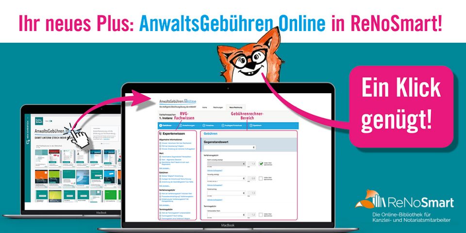 Neu: Anwaltsgebühren.Online jetzt in ReNoSmart