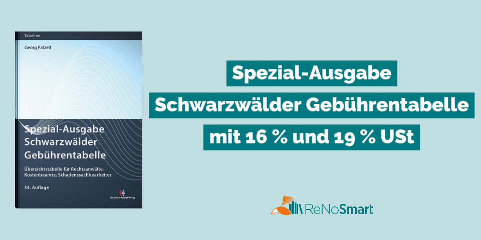 Umsatzsteuersenkung: Spezial-Ausgabe Schwarzwälder Gebührentabelle mit 16 % und 19 % USt